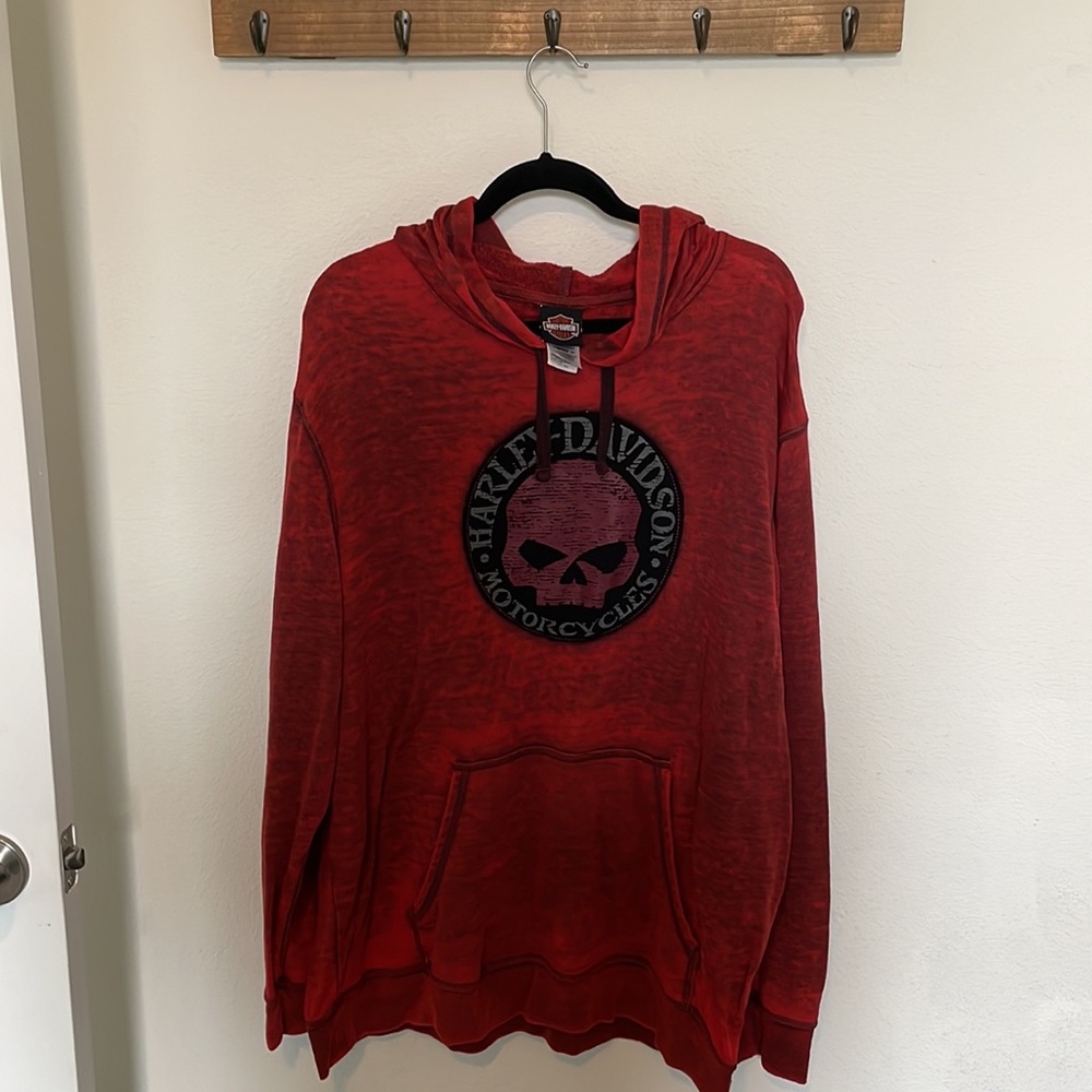 Harley Davidson motorcycle hoodie, men’s XL thin heathered material.
